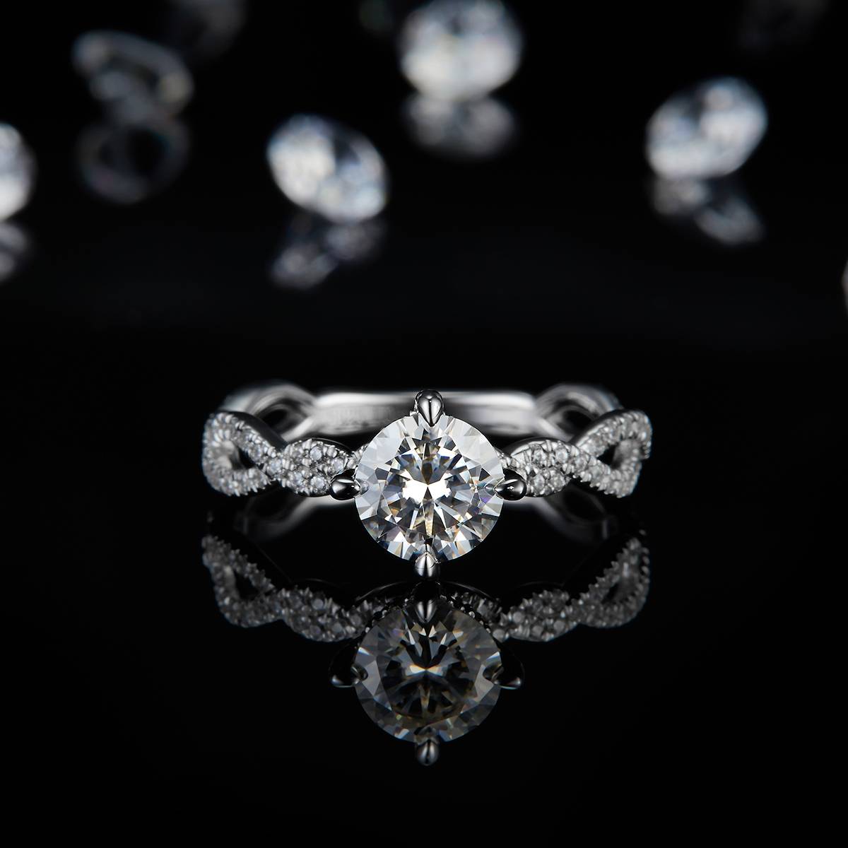 Twisted Arm Micro Inlaid Four Claw Women's Ring S925 Silver Plated Platinum Customized Selection Main Stone Moissanite 1.0ct/Side Stone Cubic Zirconia
