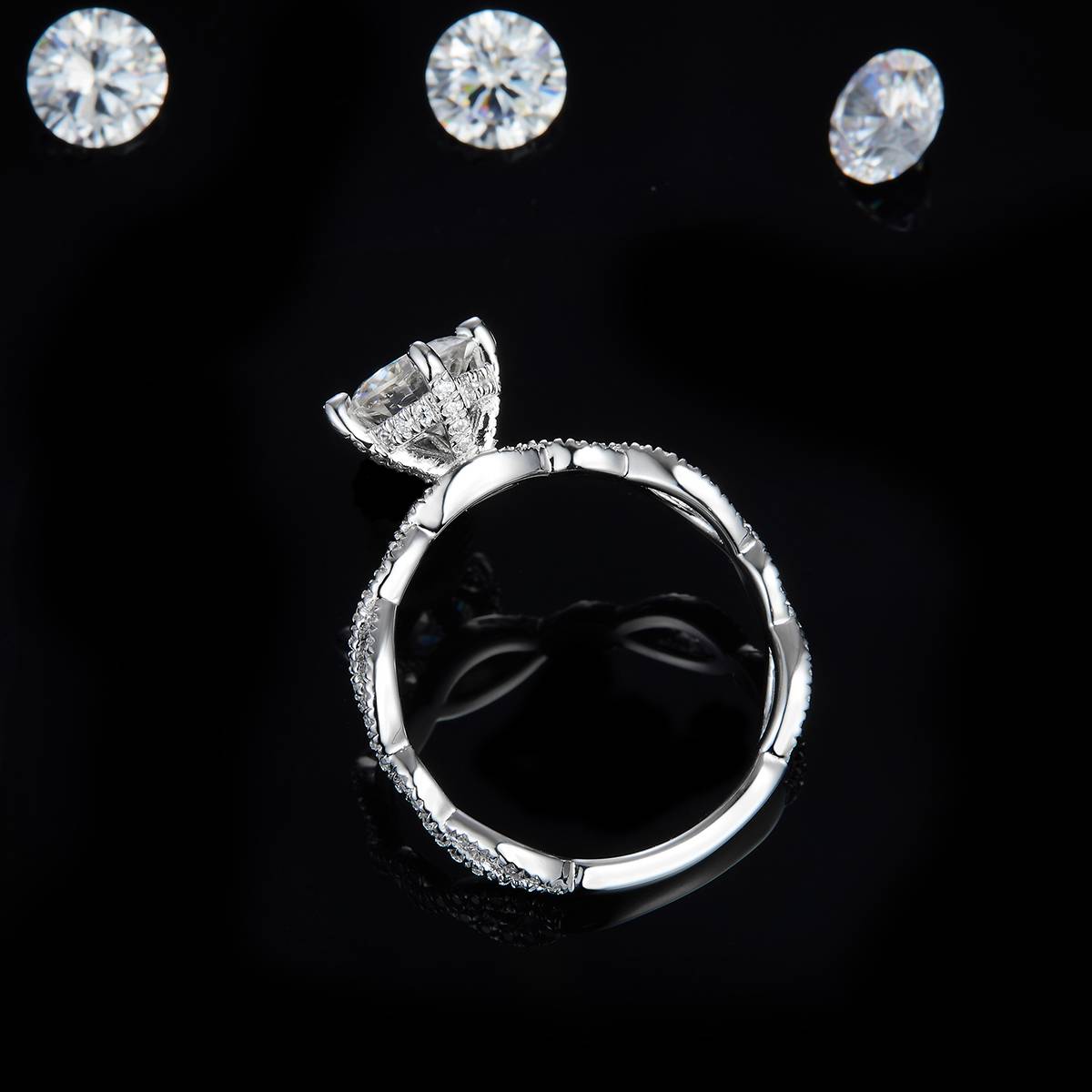Twisted Arm Micro Inlaid Four Claw Women's Ring S925 Silver Plated Platinum Customized Selection Main Stone Moissanite 1.0ct/Side Stone Cubic Zirconia