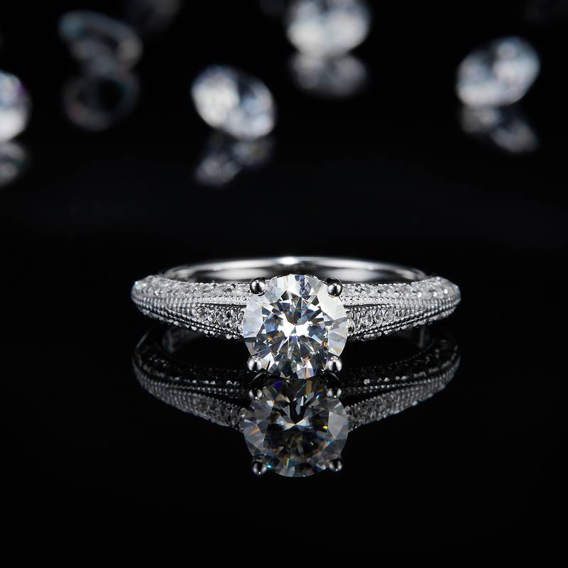 Y形满钻Women's RingS925银镀白金定制选款主石Moissanite1.0ct/副石高碳钻