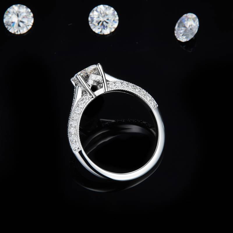 Y形满钻Women's RingS925银镀白金定制选款主石Moissanite1.0ct/副石高碳钻