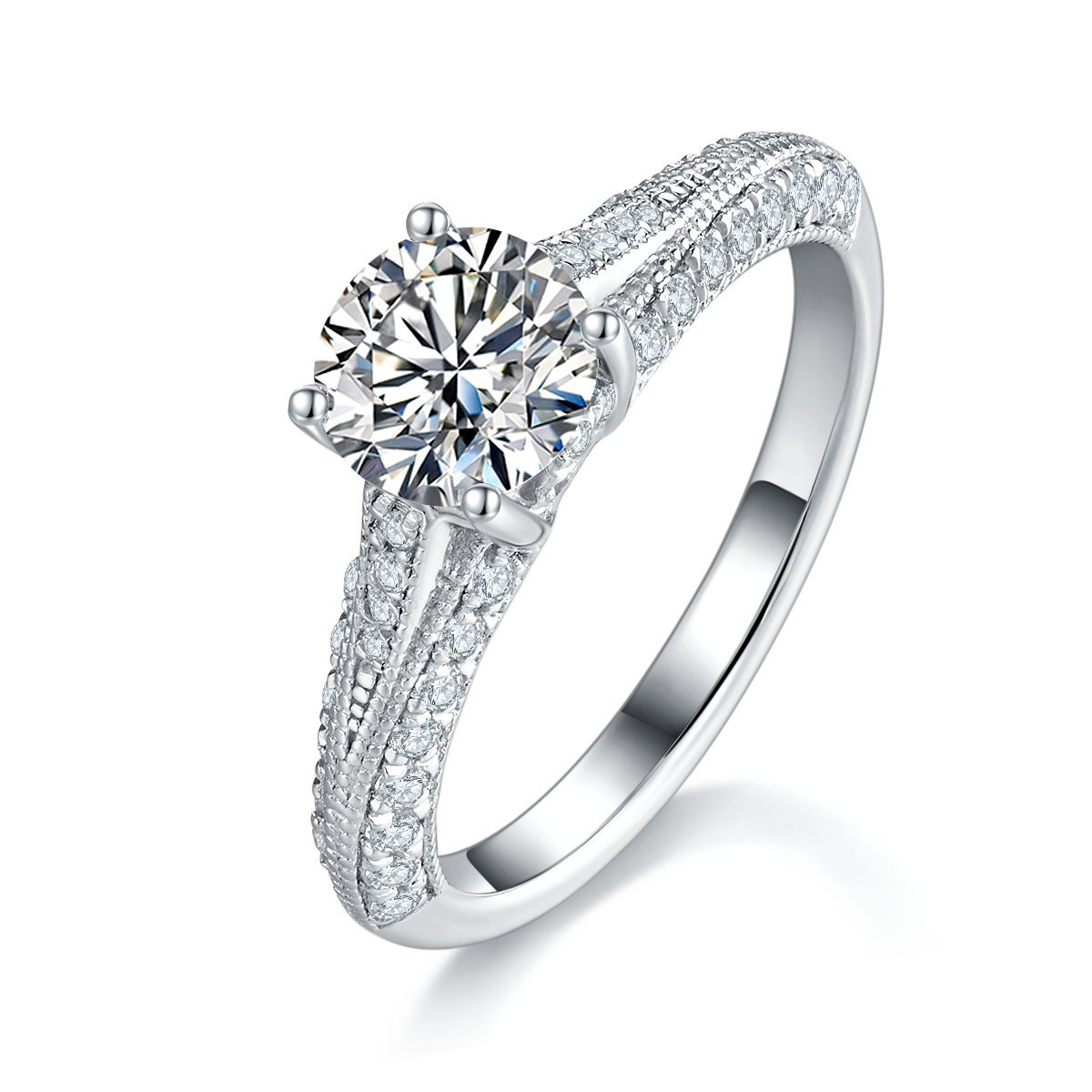 Y形满钻女戒S925银镀白金定制选款主石莫桑钻1.0ct/副石高碳钻