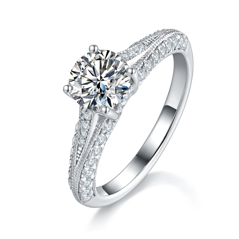 Y形满钻Women's RingS925银镀白金定制选款主石Moissanite1.0ct/副石高碳钻
