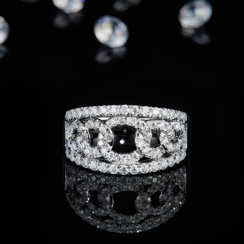 环环相扣满钻排戒S925银镀白金Women's Ring定制选款副石Moissanite0.6ct
