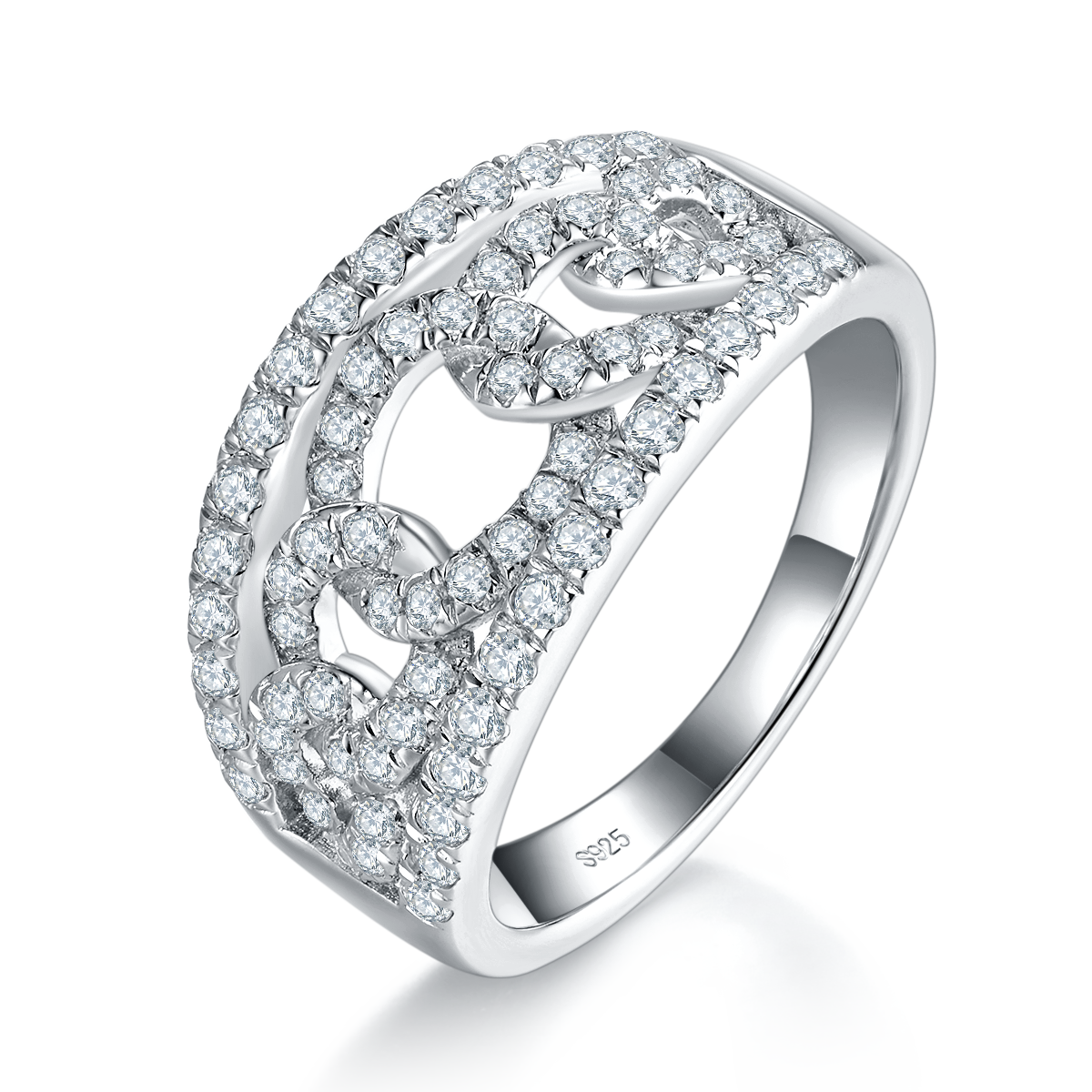 Interlocking Full Diamond Ring S925 Silver Plated Platinum Women's Ring Customized Selection Side Stone Moissanite 0.6ct