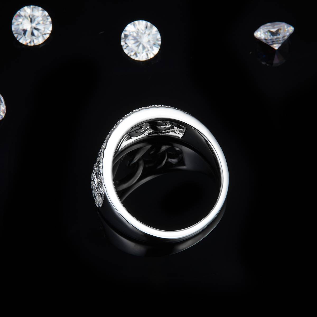 Interlocking Full Diamond Ring S925 Silver Plated Platinum Women's Ring Customized Selection Side Stone Moissanite 0.6ct