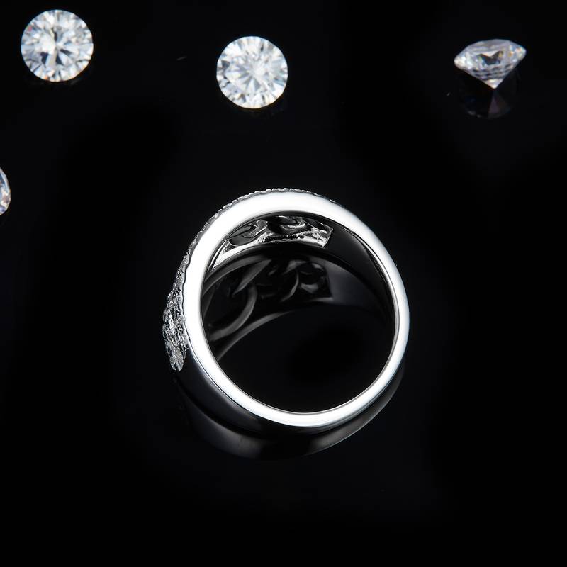 环环相扣满钻排戒S925银镀白金Women's Ring定制选款副石Moissanite0.6ct