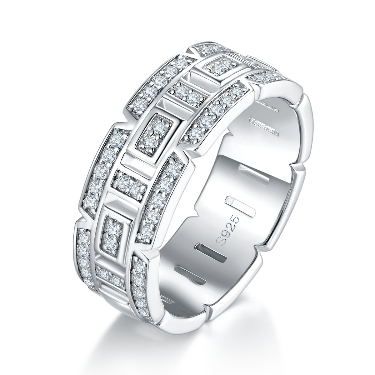 轻奢男款排戒S925银镀白金男戒定制选款副石莫桑钻0.45ct