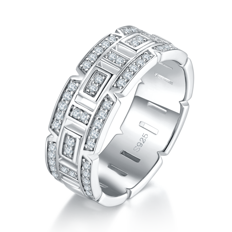 Affordable Luxury男款排戒S925银镀白金Men's Ring定制选款副石Moissanite0.45ct