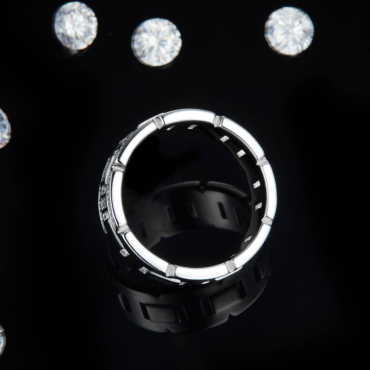 轻奢男款排戒S925银镀白金男戒定制选款副石莫桑钻0.45ct