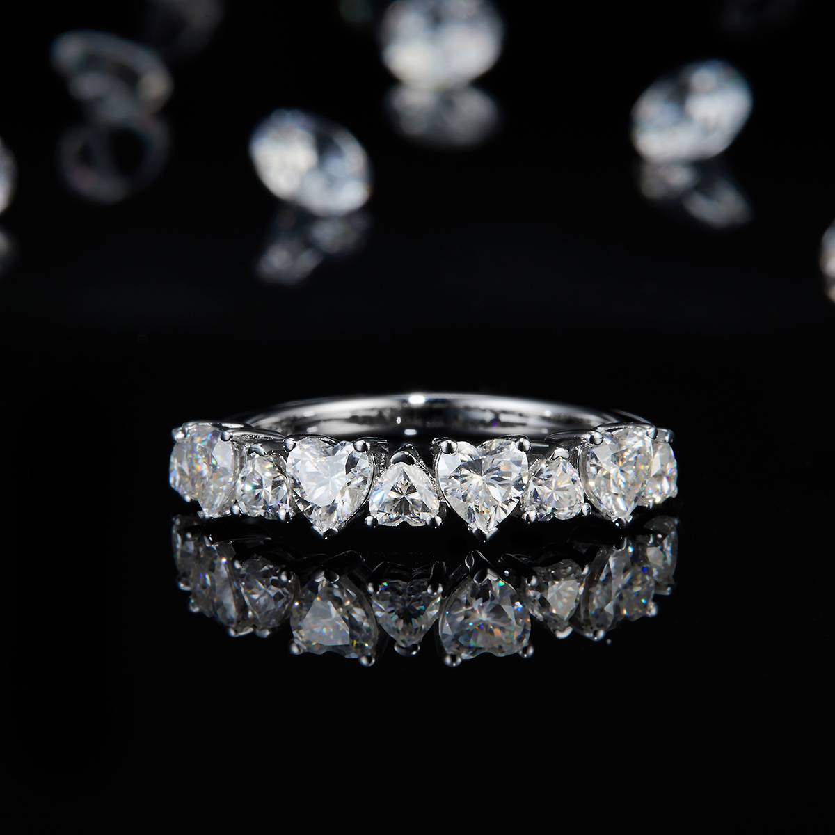 Irregular Diamond Ring S925 Silver Plated Platinum Women's Ring Customized Selection Side Stone Moissanite 1.7ct