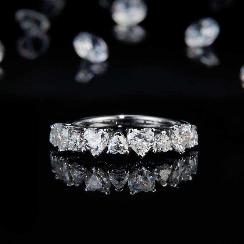 异形钻排戒S925银镀白金Women's Ring定制选款副石Moissanite1.7ct