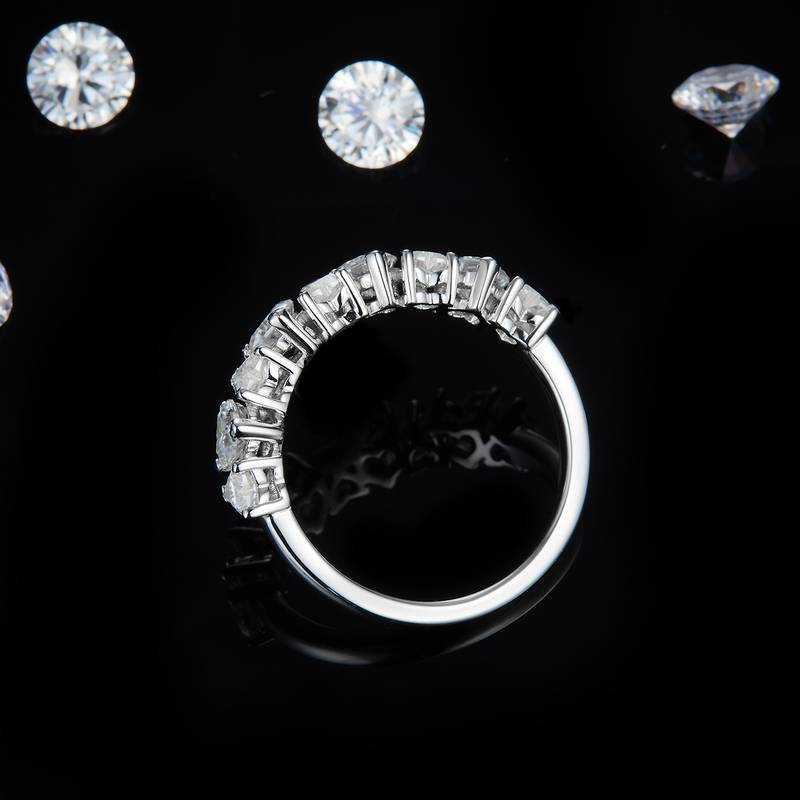 异形钻排戒S925银镀白金Women's Ring定制选款副石Moissanite1.7ct