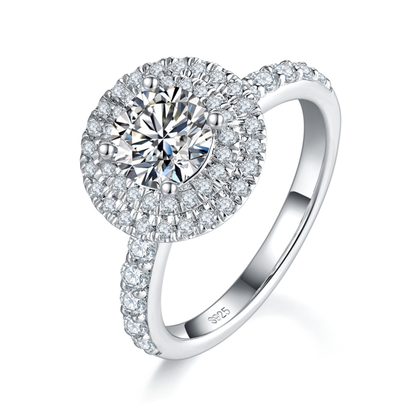Affordable Luxury双层圆包Women's RingS925银镀白金定制选款主石Moissanite1.0ct/副石高碳钻