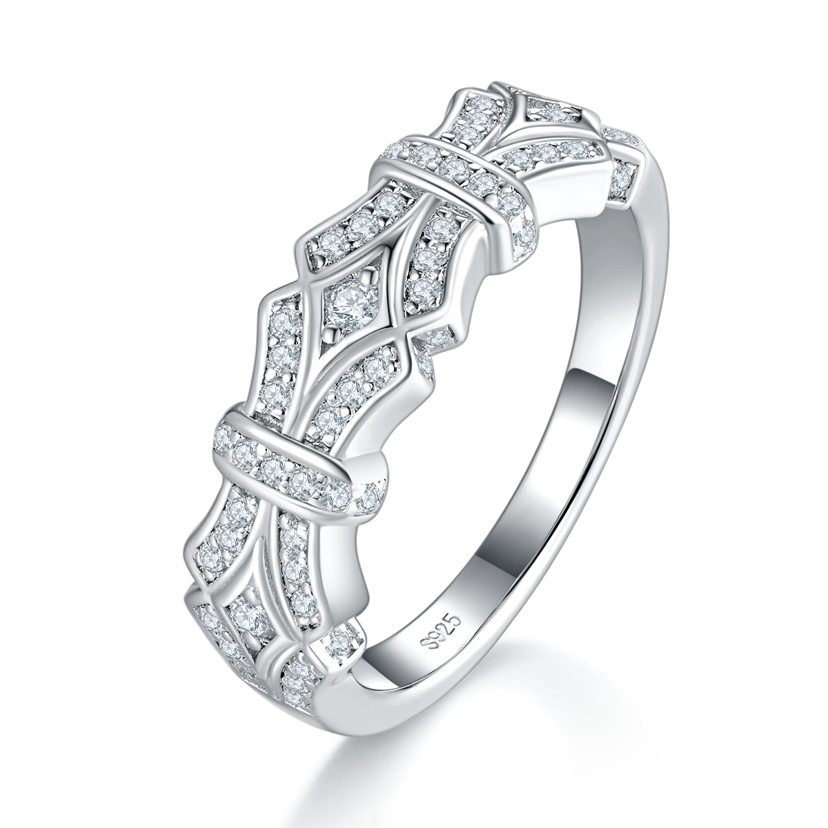 Fashion lined S925 silver plated platinum women's ring custom selection Side Stone Moissanite 0.83ct