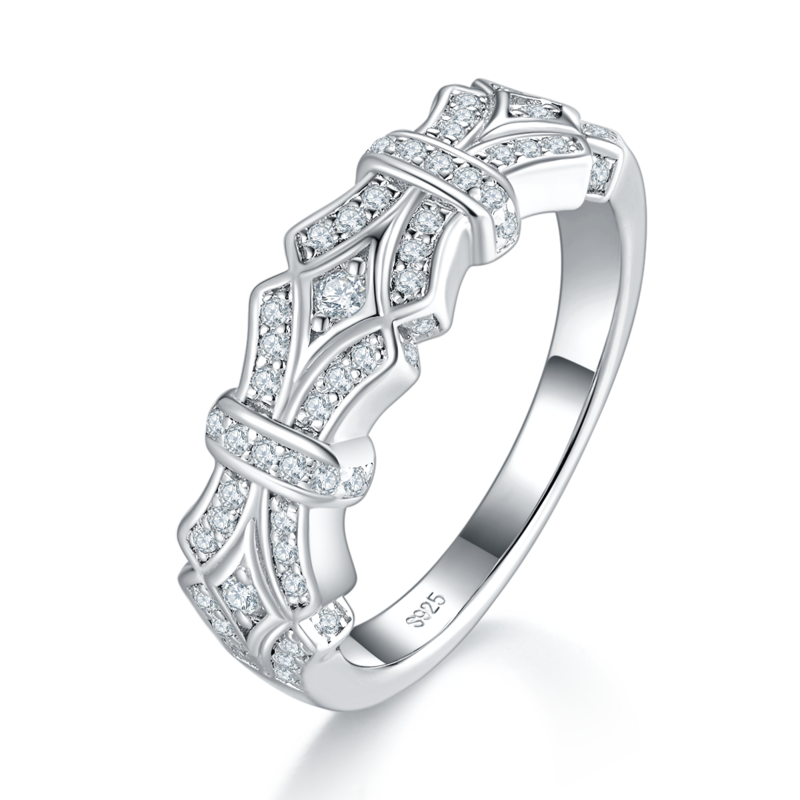 Fashion款排戒S925银镀白金Women's Ring定制选款副石Moissanite0.83ct
