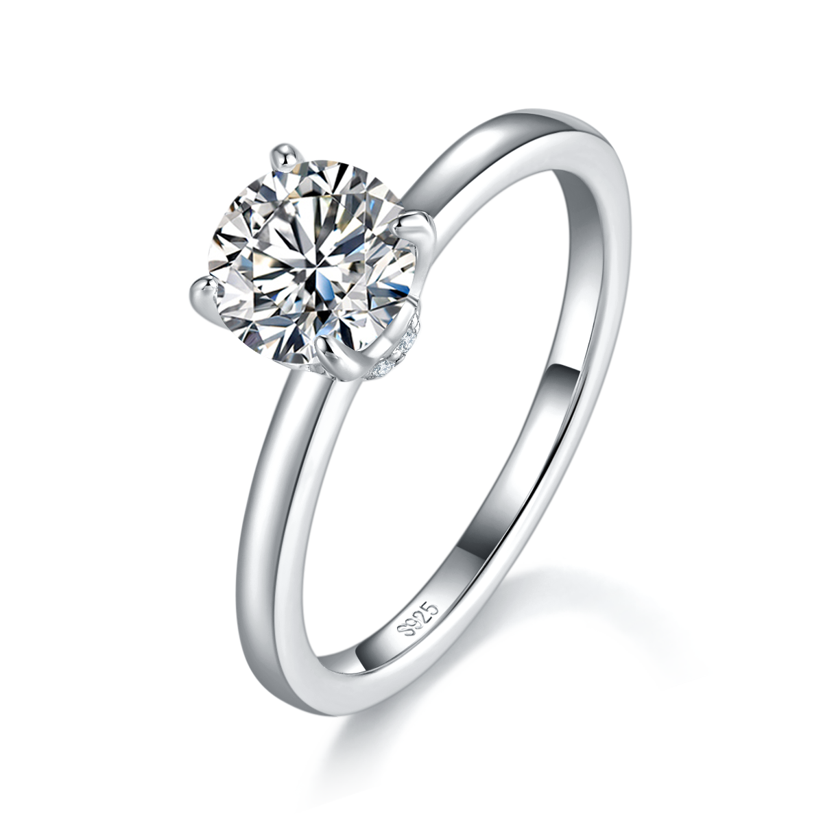 Four Claw Women's Ring S925 Silver Plated Platinum Customized Selection Main Stone Moissanite 1.0ct