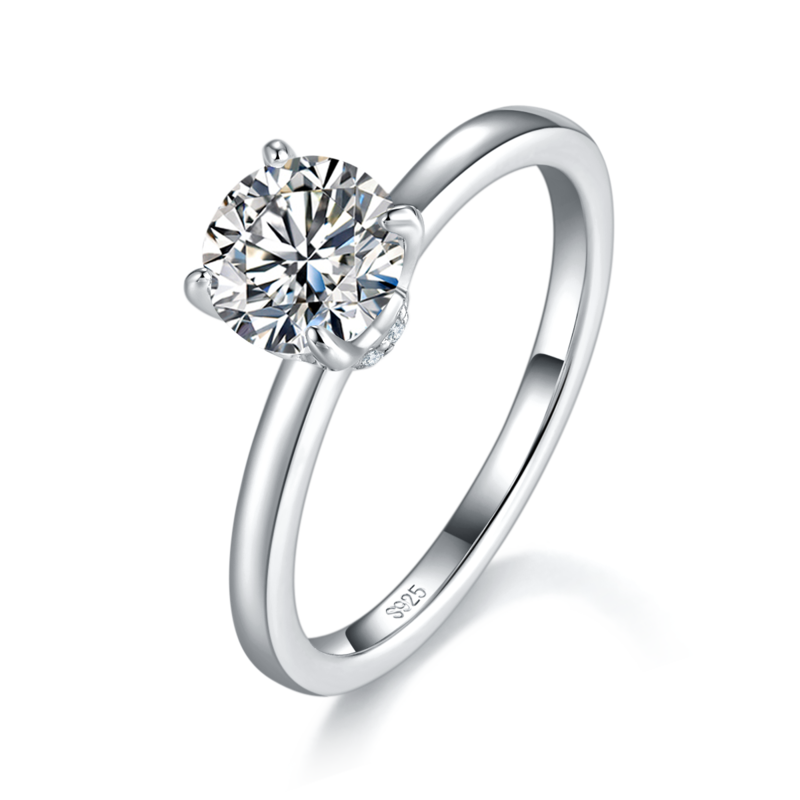 四爪Women's RingS925银镀白金定制选款主石Moissanite1.0ct