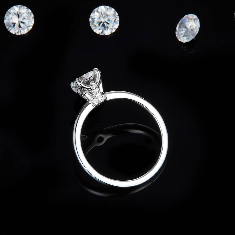 四爪Women's RingS925银镀白金定制选款主石Moissanite1.0ct