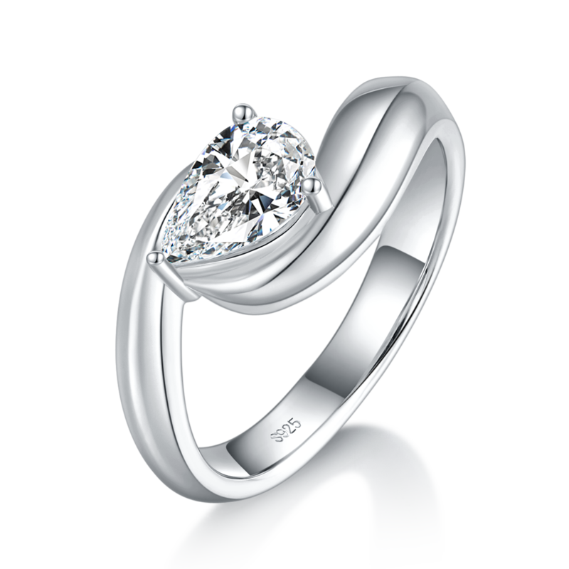 扭臂梨形女戒S925银镀白金定制选款主石莫桑钻1.0ct