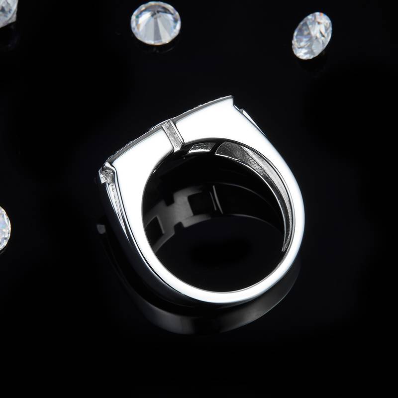 H字母排戒S925银镀白金Men's Ring定制选款副石Moissanite0.34ct