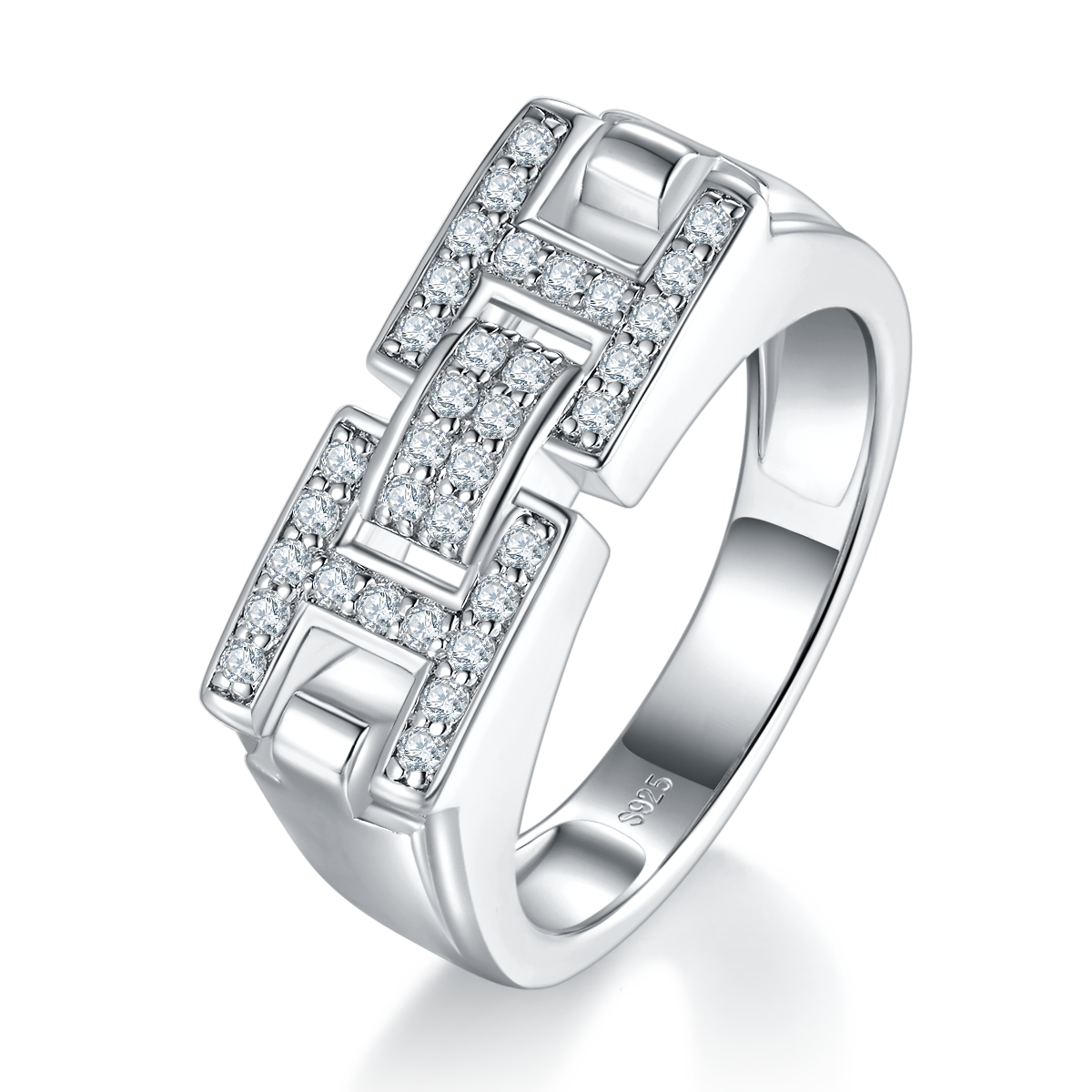 H-letter lined S925 silver plated platinum men's ring custom selection Side Stone Moissanite 0.34ct