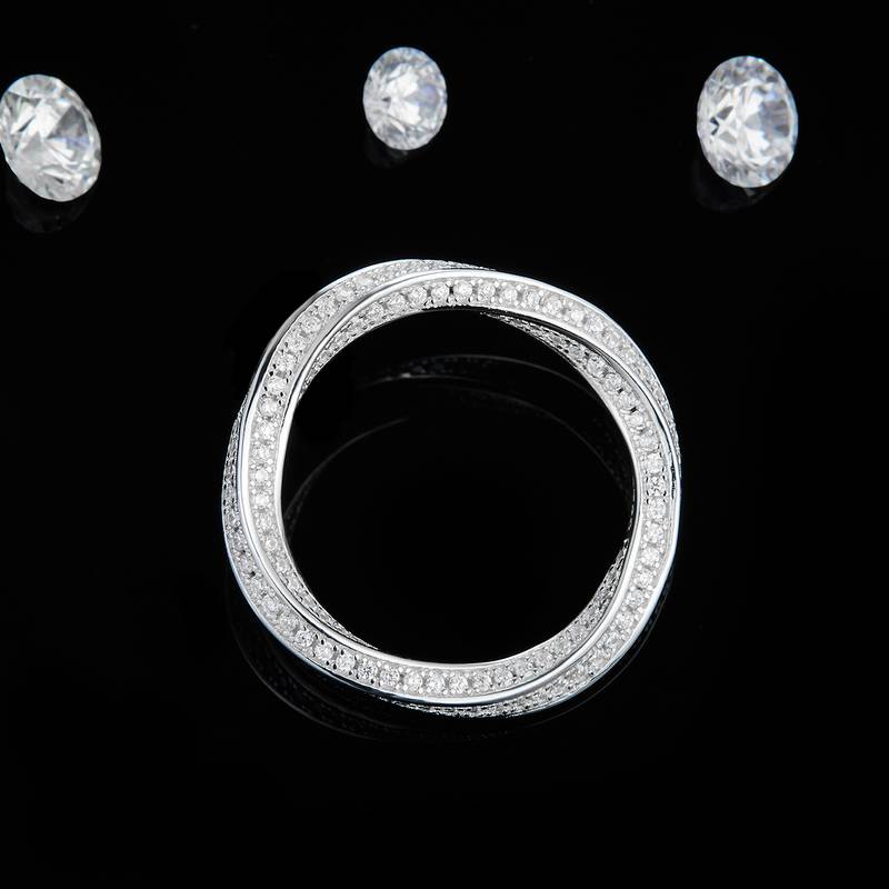 满钻扭臂排戒S925银镀白金女戒定制选款副石莫桑钻1.1ct