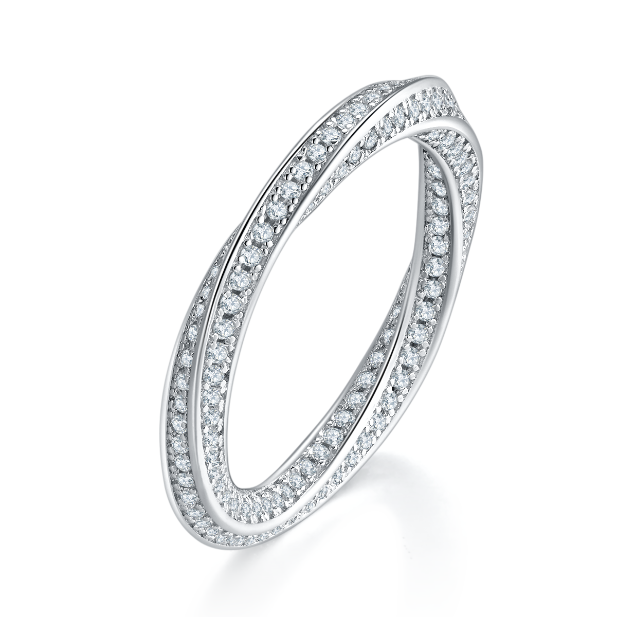满钻扭臂排戒S925银镀白金女戒定制选款副石莫桑钻1.1ct