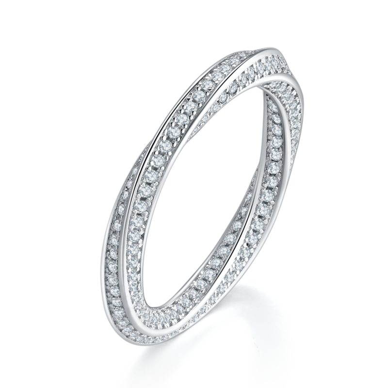 满钻扭臂排戒S925银镀白金女戒定制选款副石莫桑钻1.1ct