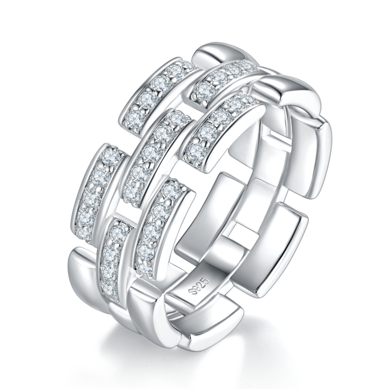 Affordable LuxuryFashion款排戒S925银镀白金Men's Ring定制选款副石Moissanite0.53ct