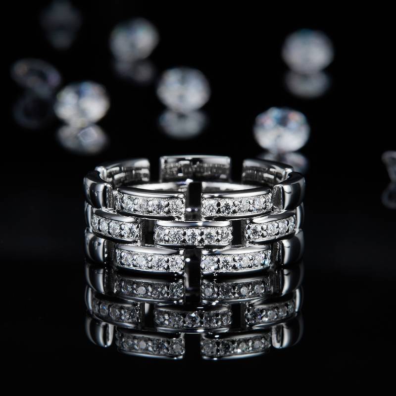Affordable LuxuryFashion款排戒S925银镀白金Men's Ring定制选款副石Moissanite0.53ct