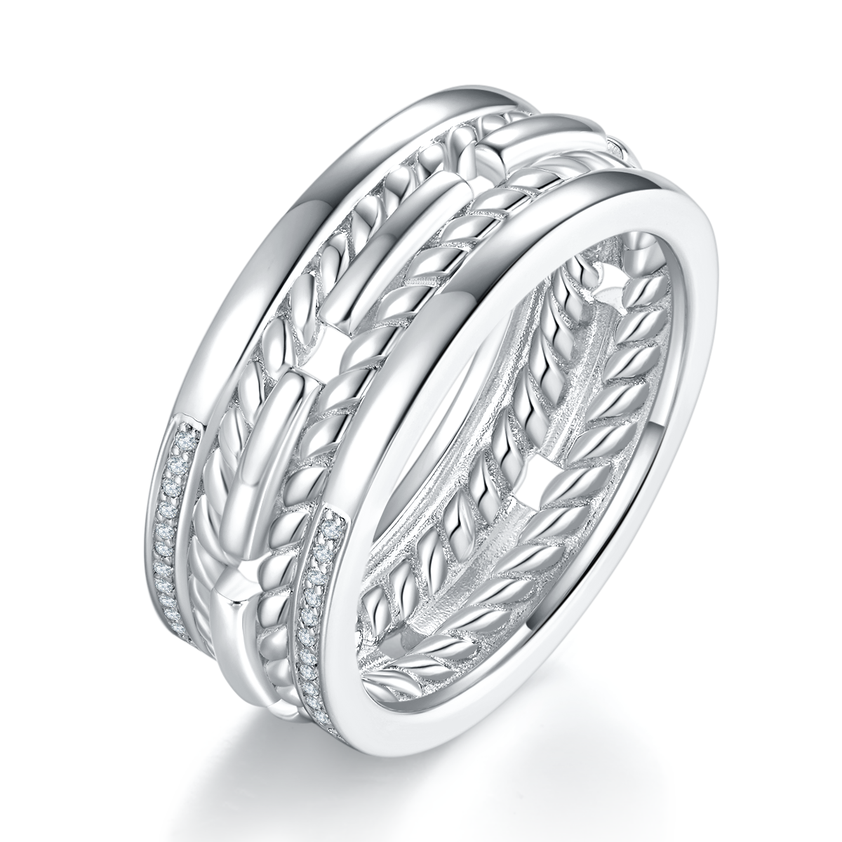 Simplified S925 Silver Plated Platinum Men's Ring Customized Selection Side Stone Moissanite 0.23ct