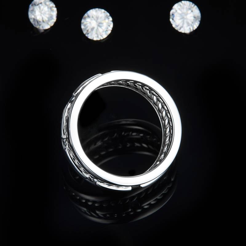 简约款排戒S925银镀白金男戒定制选款副石莫桑钻0.23ct