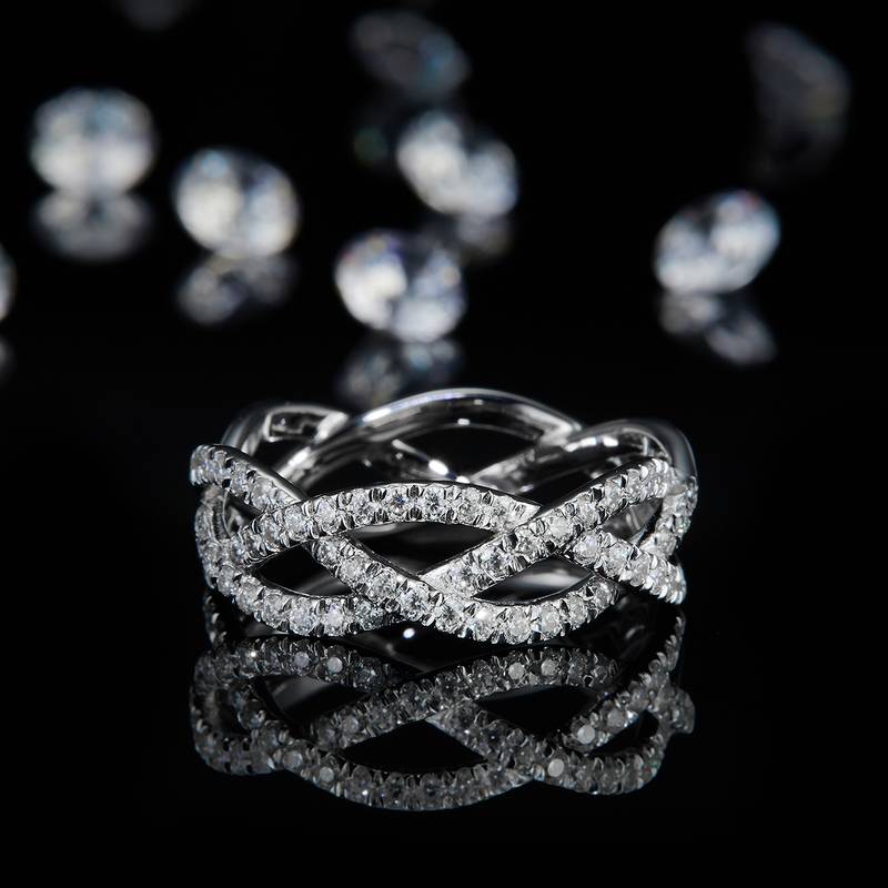 环环相绕排戒S925银镀白金Women's Ring定制选款副石Moissanite0.59ct