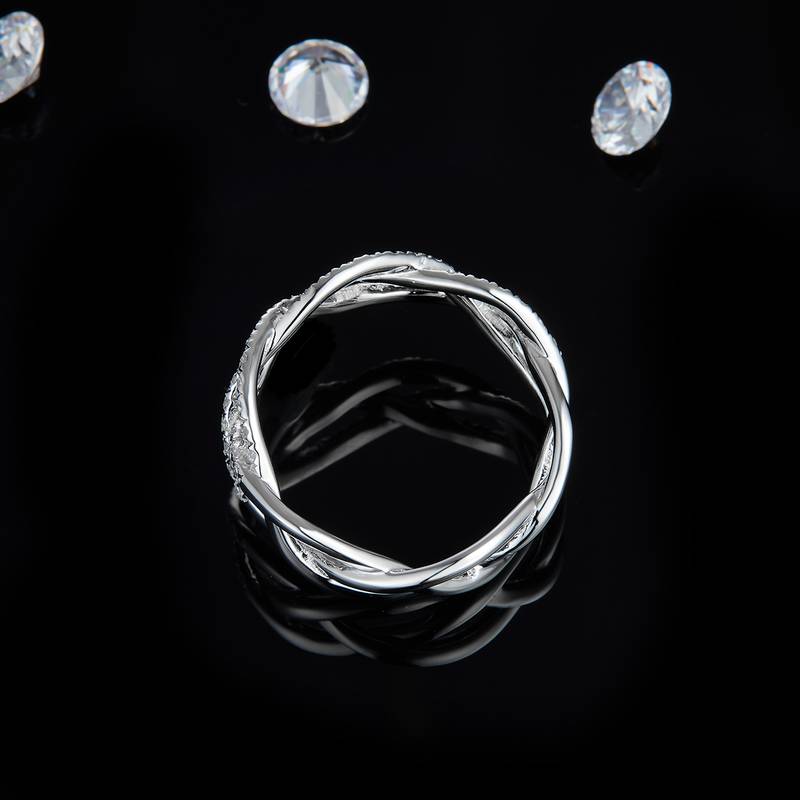 环环相绕排戒S925银镀白金Women's Ring定制选款副石Moissanite0.59ct