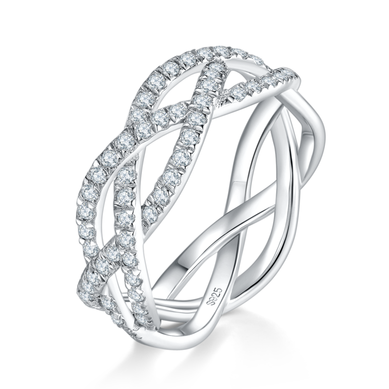 环环相绕排戒S925银镀白金Women's Ring定制选款副石Moissanite0.59ct