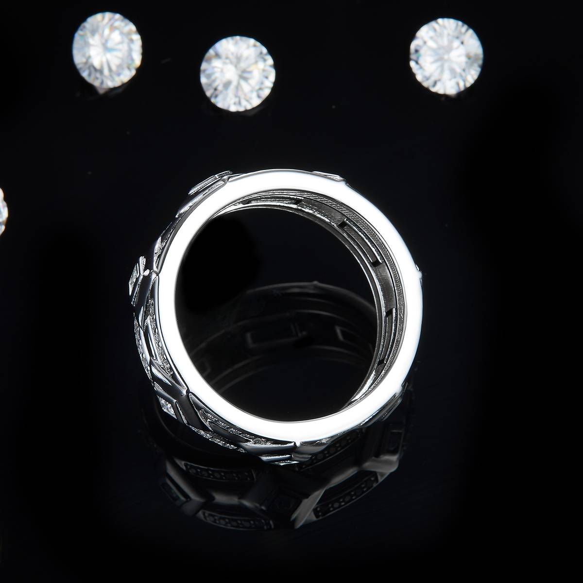 Light Luxury S925 Silver Plated Platinum Men's Ring Customized Selection Side Stone Moissanite 0.35ct