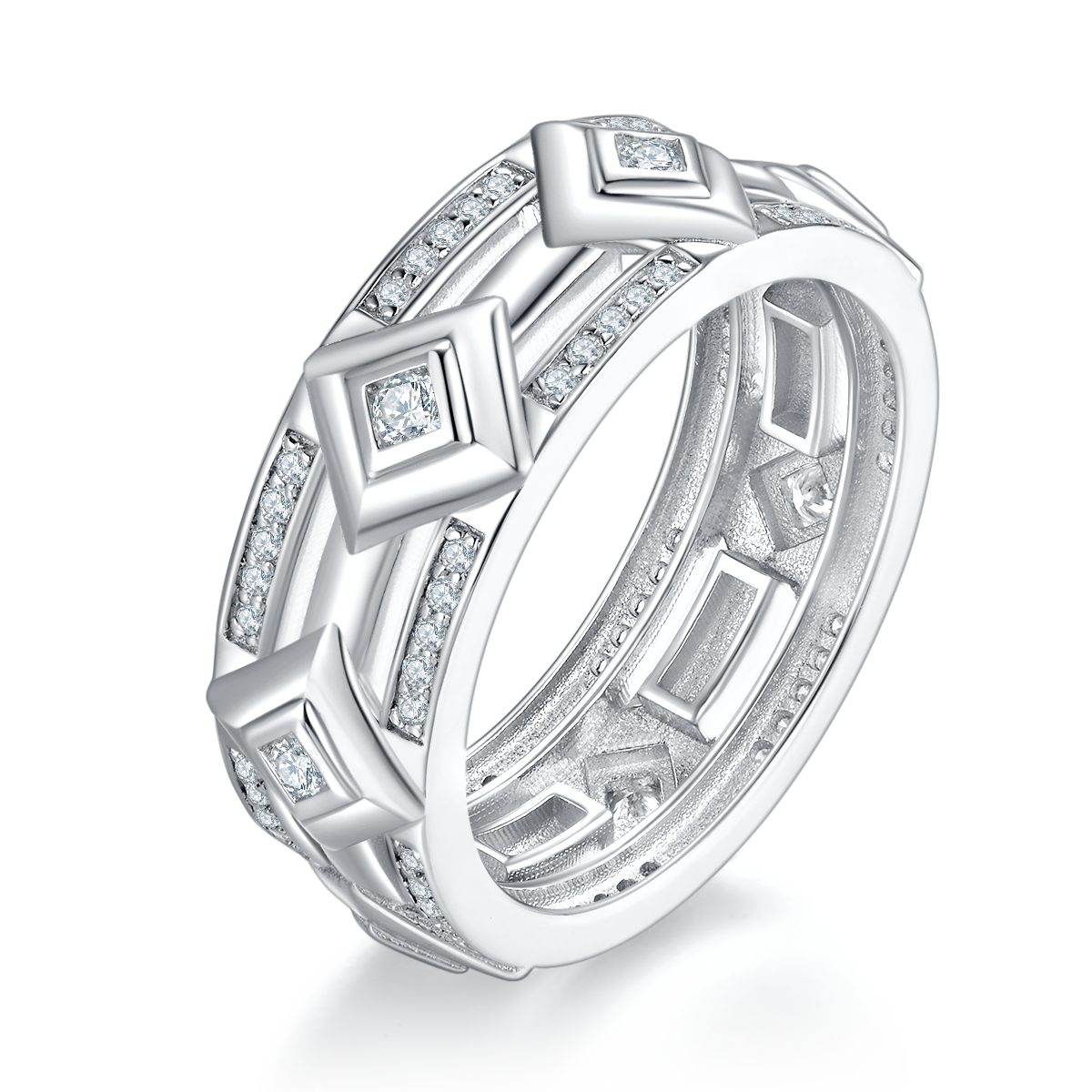 Light Luxury S925 Silver Plated Platinum Men's Ring Customized Selection Side Stone Moissanite 0.35ct