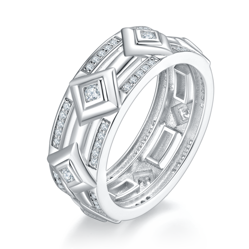 Affordable Luxury排戒S925银镀白金Men's Ring定制选款副石Moissanite0.35ct