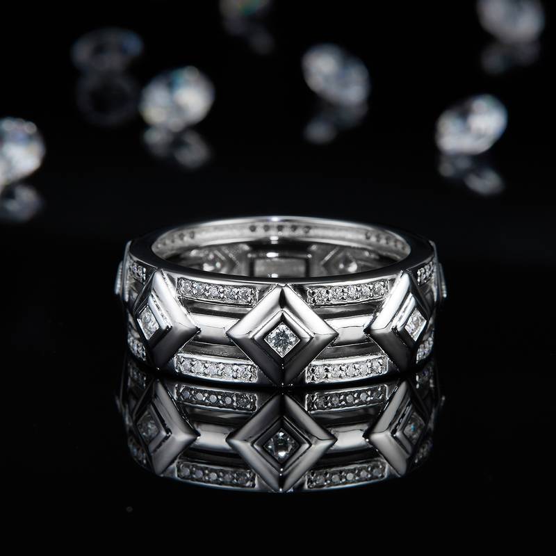 Affordable Luxury排戒S925银镀白金Men's Ring定制选款副石Moissanite0.35ct