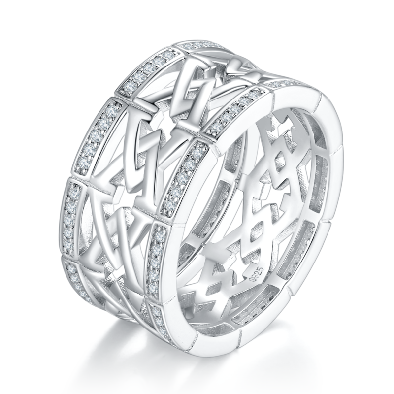 简约硬汉款排戒S925银镀白金男戒定制选款副石莫桑钻0.5ct