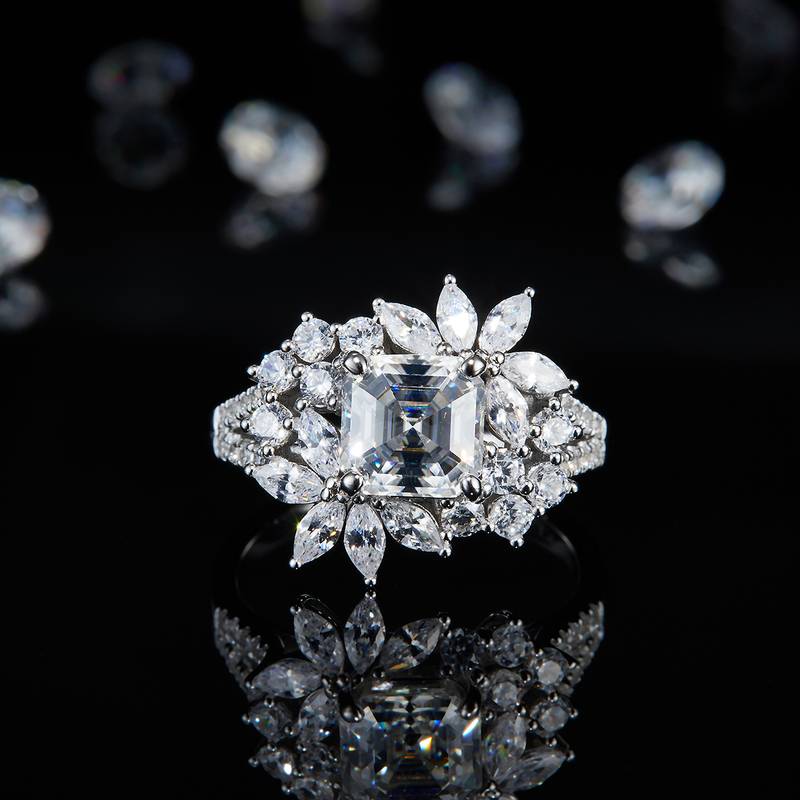豪华款马眼小钻围镶阿斯切Women's RingS925银镀白金定制选款主石Moissanite2.0ct/副石高碳钻