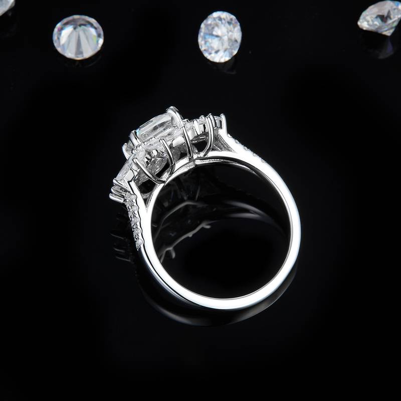 豪华款马眼小钻围镶阿斯切Women's RingS925银镀白金定制选款主石Moissanite2.0ct/副石高碳钻
