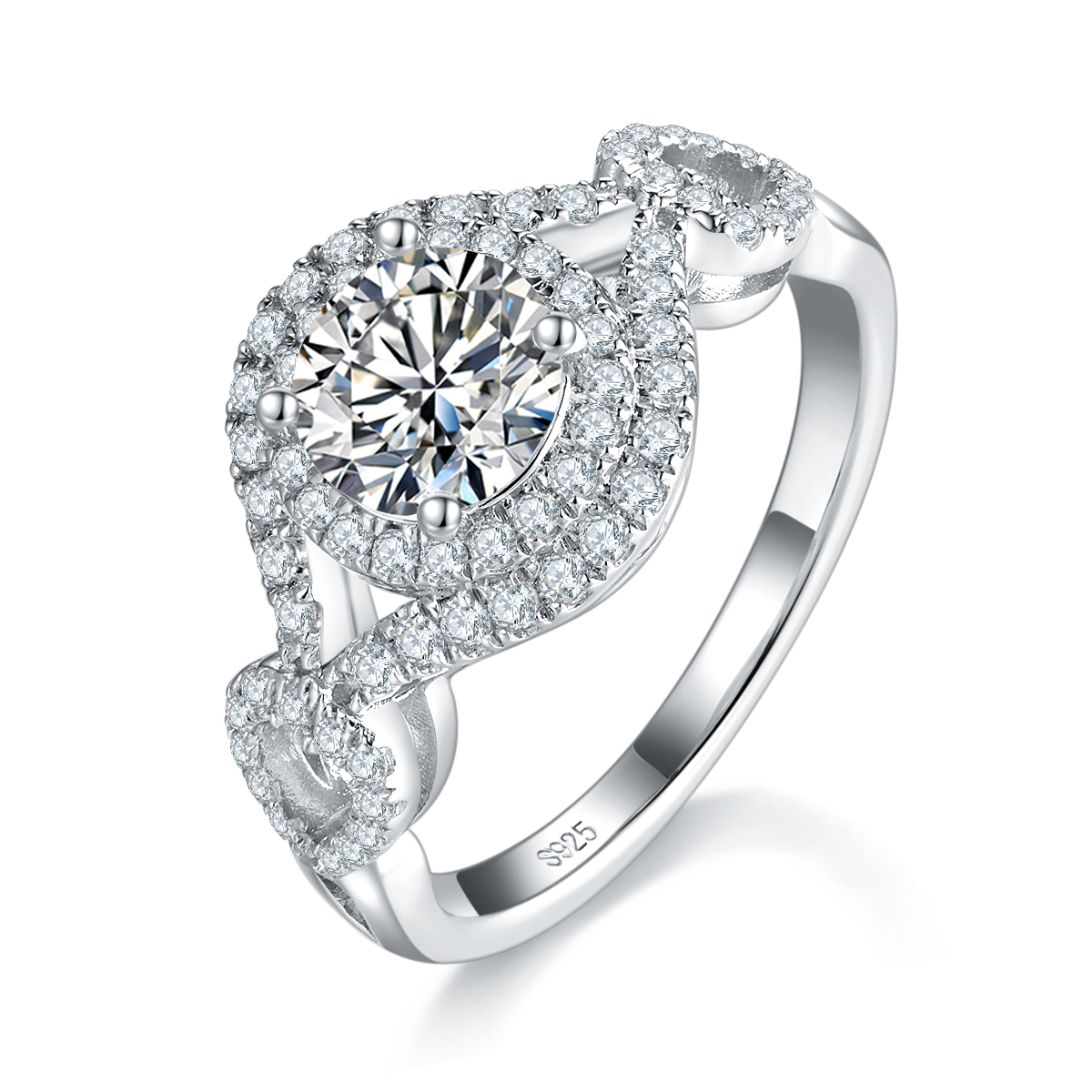 圆包女戒S925银镀白金定制选款主石莫桑钻1.0ct/副石高碳钻