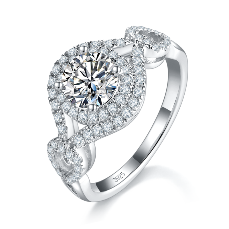 圆包Women's RingS925银镀白金定制选款主石Moissanite1.0ct/副石高碳钻