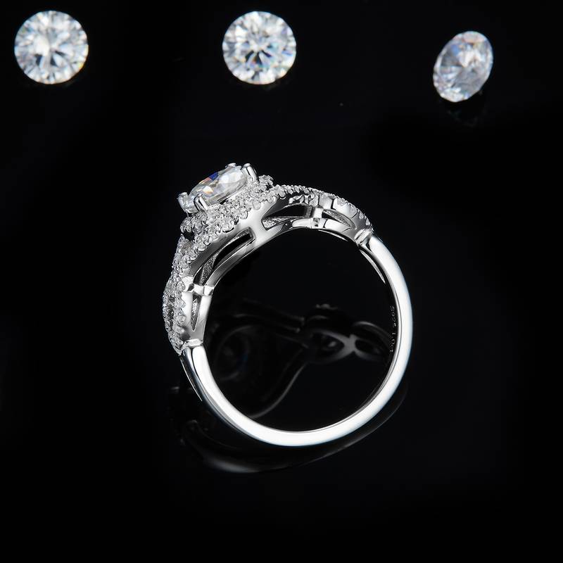 圆包Women's RingS925银镀白金定制选款主石Moissanite1.0ct/副石高碳钻