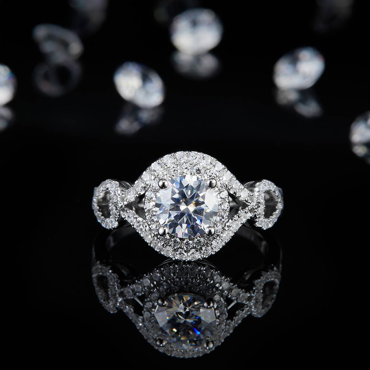 圆包女戒S925银镀白金定制选款主石莫桑钻1.0ct/副石高碳钻