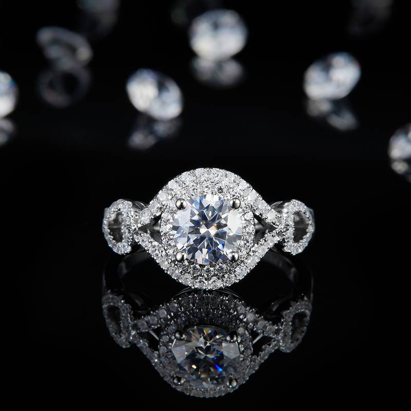圆包Women's RingS925银镀白金定制选款主石Moissanite1.0ct/副石高碳钻