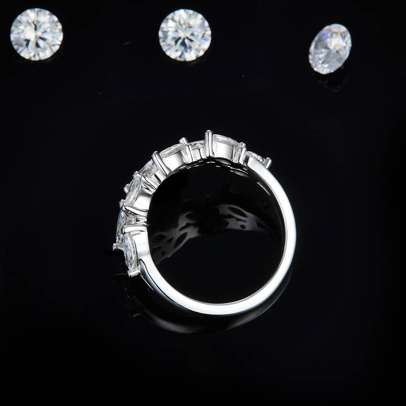 马眼钻排戒S925银镀白金Women's Ring定制选款副石Moissanite1.92ct