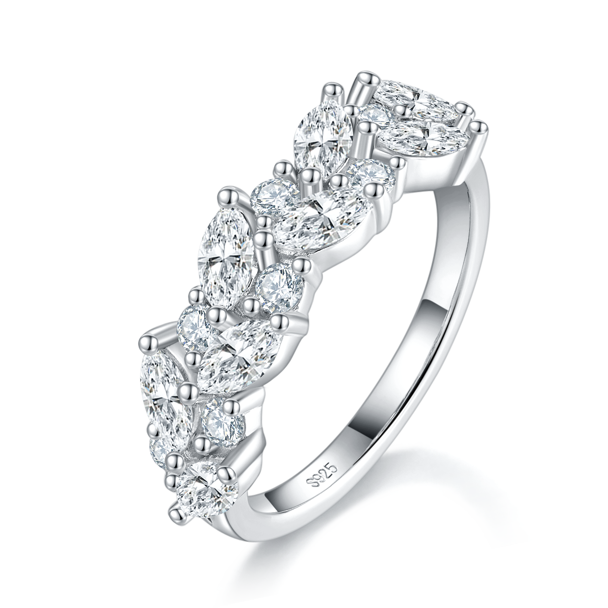 Marquis Diamond Ring S925 Silver Plated Platinum Women's Ring Customized Selection Side Stone Moissanite 1.92ct