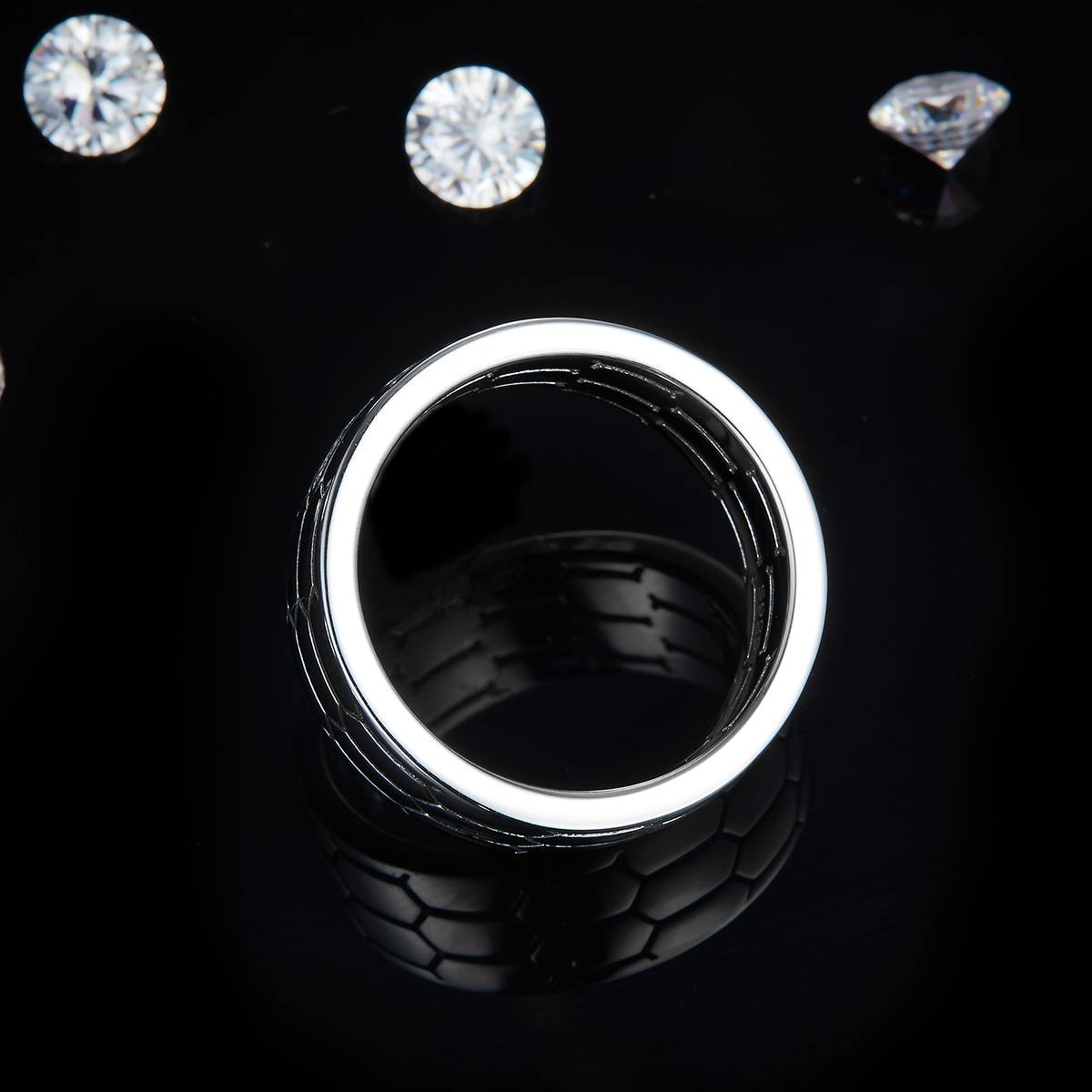 Simplified Wind Exhaust Ring S925 Silver Plated Platinum Men's Ring Customized Selection Side Stone Moissanite 0.1ct